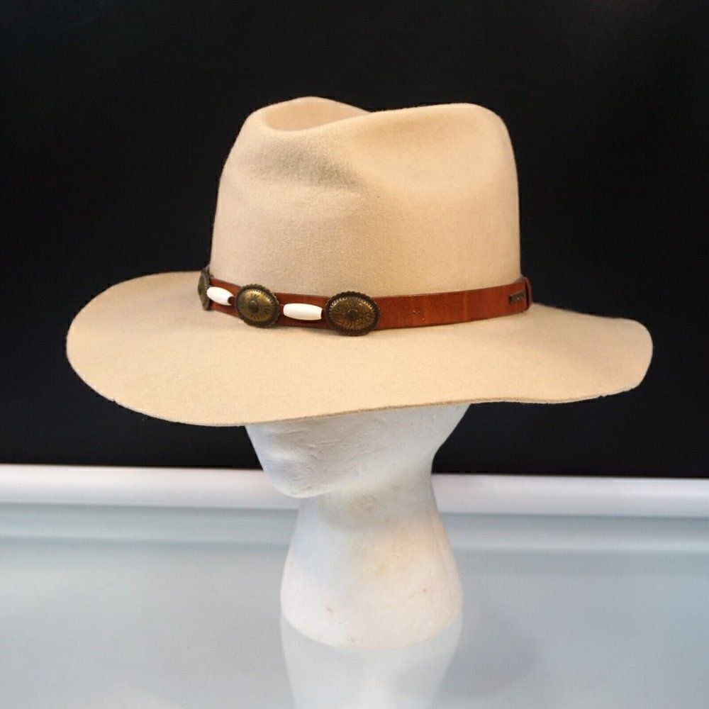 Vintage Eddy Bros Yancy Hat Concho Band Beige Wool US Made WPL 4384 Western Sz M